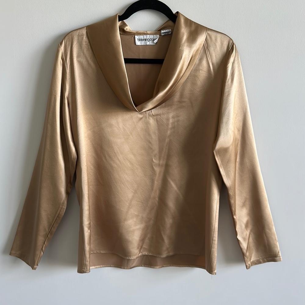 Bloomingdale's Gold Satin Cowl Neck Blouse